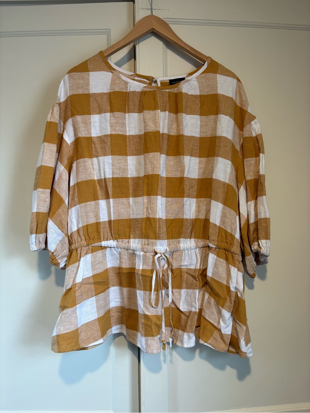 Who What Wear Linen Blend Gingham Peplum Blouse